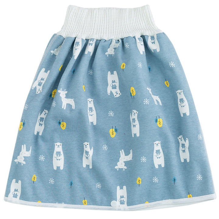 Blauer Kinderrock mit Eisbär- und Rentiermuster, elastischer Bund, Baumwolle, wiederverwendbar.