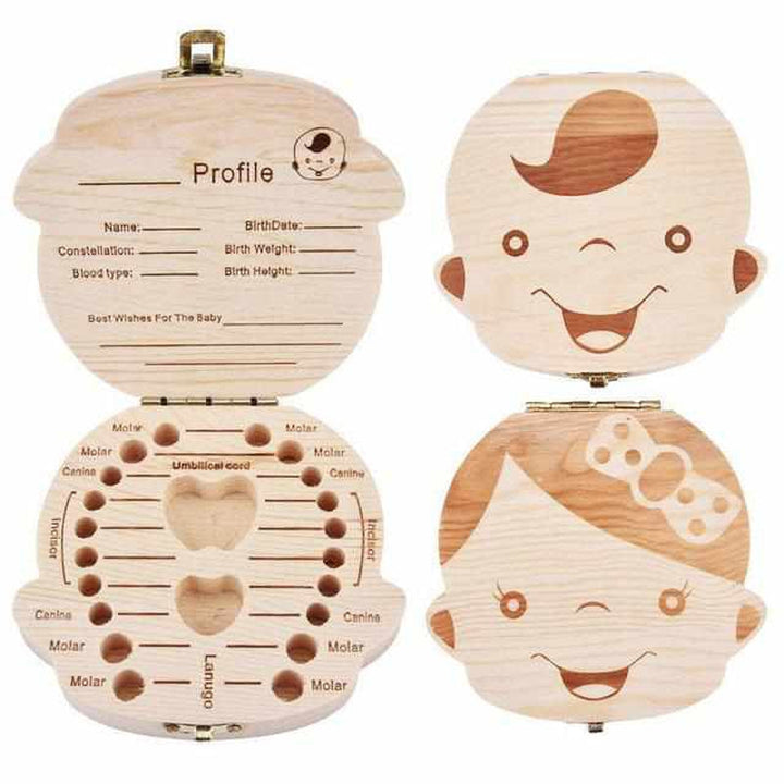 Holz-Zahndose für Kinder, Baby-Erinnerungsbox, Zahnaufbewahrung, personalisierbar, naturfarben.