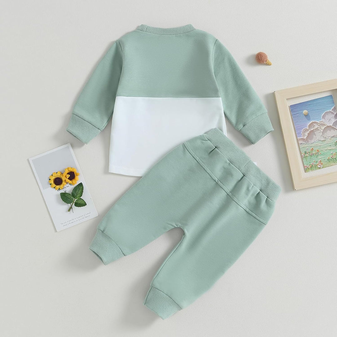 Grüner Baby-Trainingsanzug, zweiteilig, Baumwolle, langärmelig, für Jungen und Mädchen.