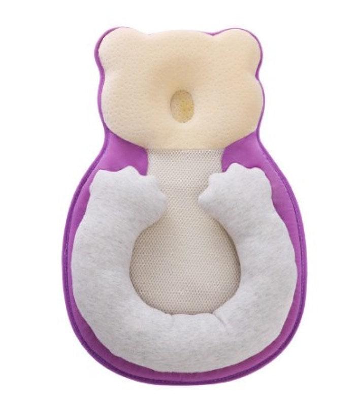 Lila Baby-Kopfkissen, ergonomisch, atmungsaktiv, Baumwolle, Neugeborene, Schlafunterstützung