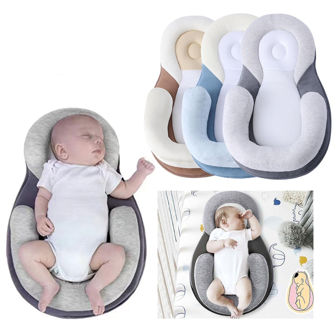 Babynestchen, ergonomisch, grau, beige, blau, für Neugeborene, Schlafunterstützung, atmungsaktiv.