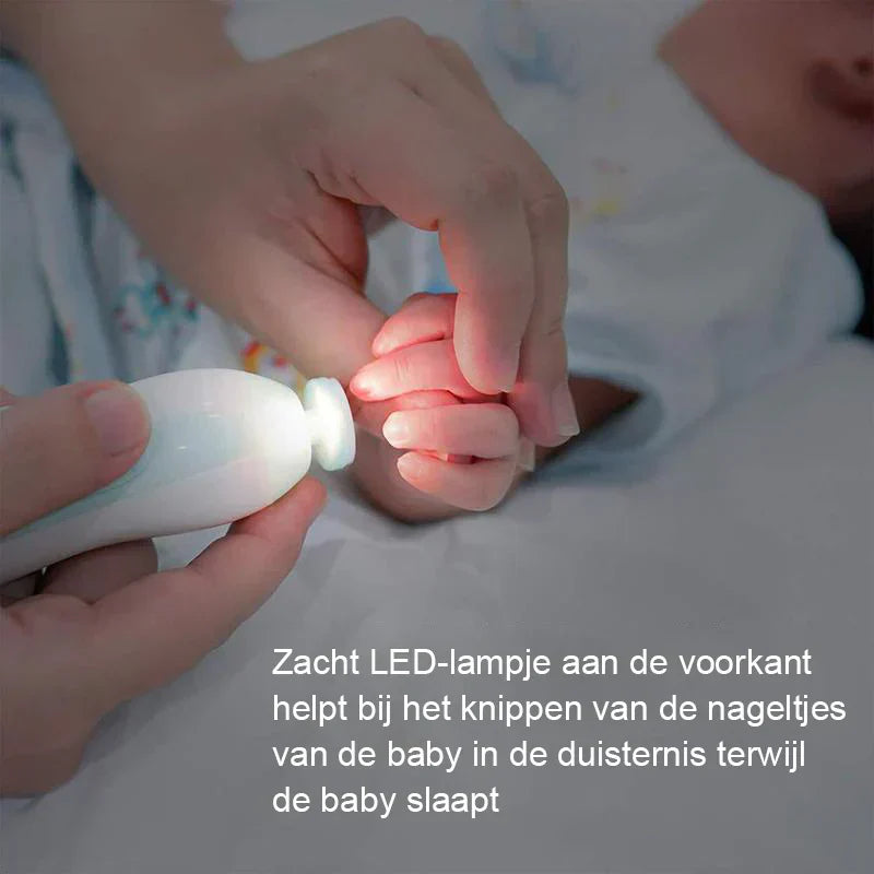 Babynageltrimmer mit LED-Licht, sicher, leise, für schlafende Babys, weißes Design.