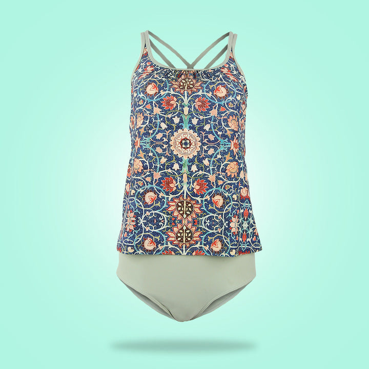 Bunter Tankini mit floralem Muster, Damen-Badeanzug, Sommermode, Strandbekleidung.