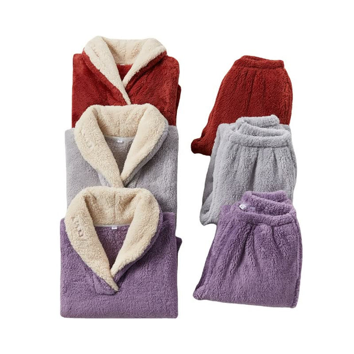 Damen Fleece-Bademantel Set, rot, grau, lila, weich, warm, gemütlich, Winterkleidung, Geschenkidee.