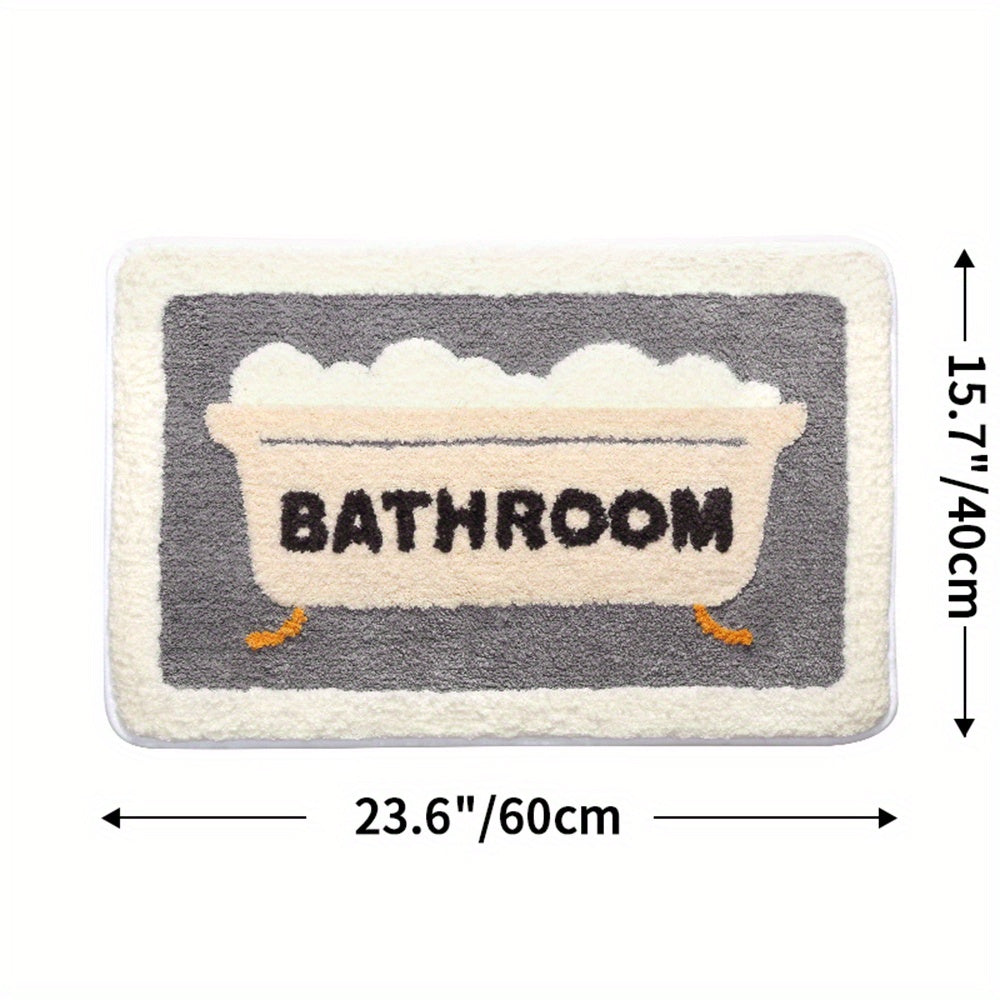 Badematte mit Badewanne-Design, grau-weiß, 60x40 cm, rutschfest, Badezimmerteppich.