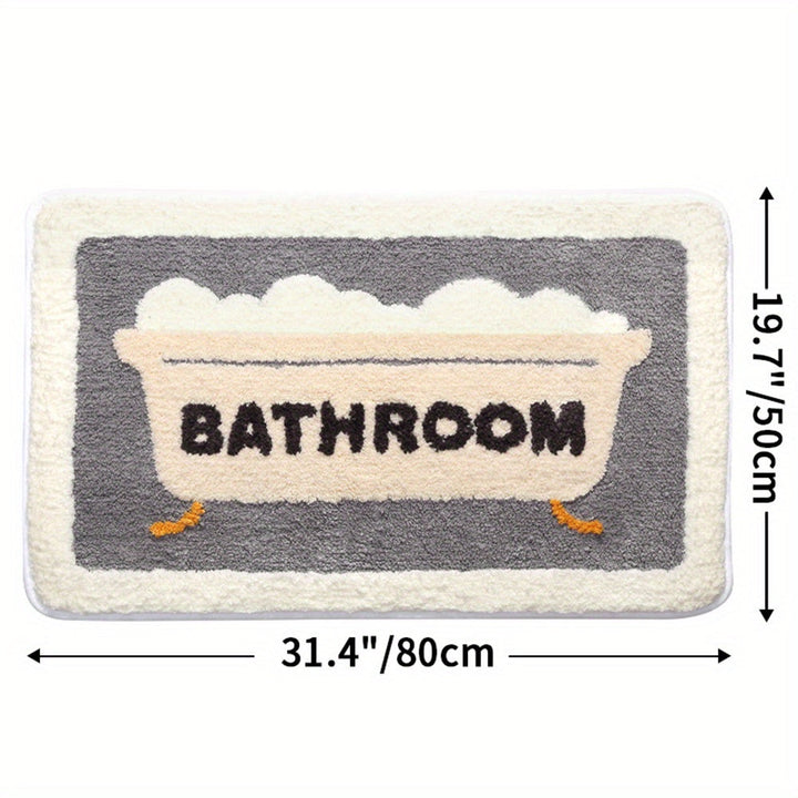 Badematte mit Badewannenmotiv, grau-weiß, 80x50 cm, rutschfest, Badezimmerteppich.