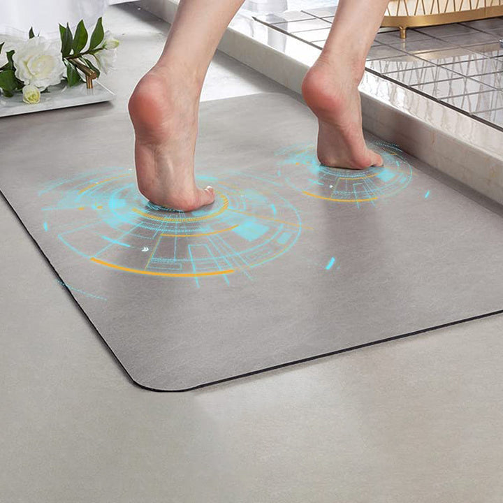 Graue Badematte mit digitalem Fußabdruck-Design, rutschfest, saugfähig, Badezimmerdekor.
