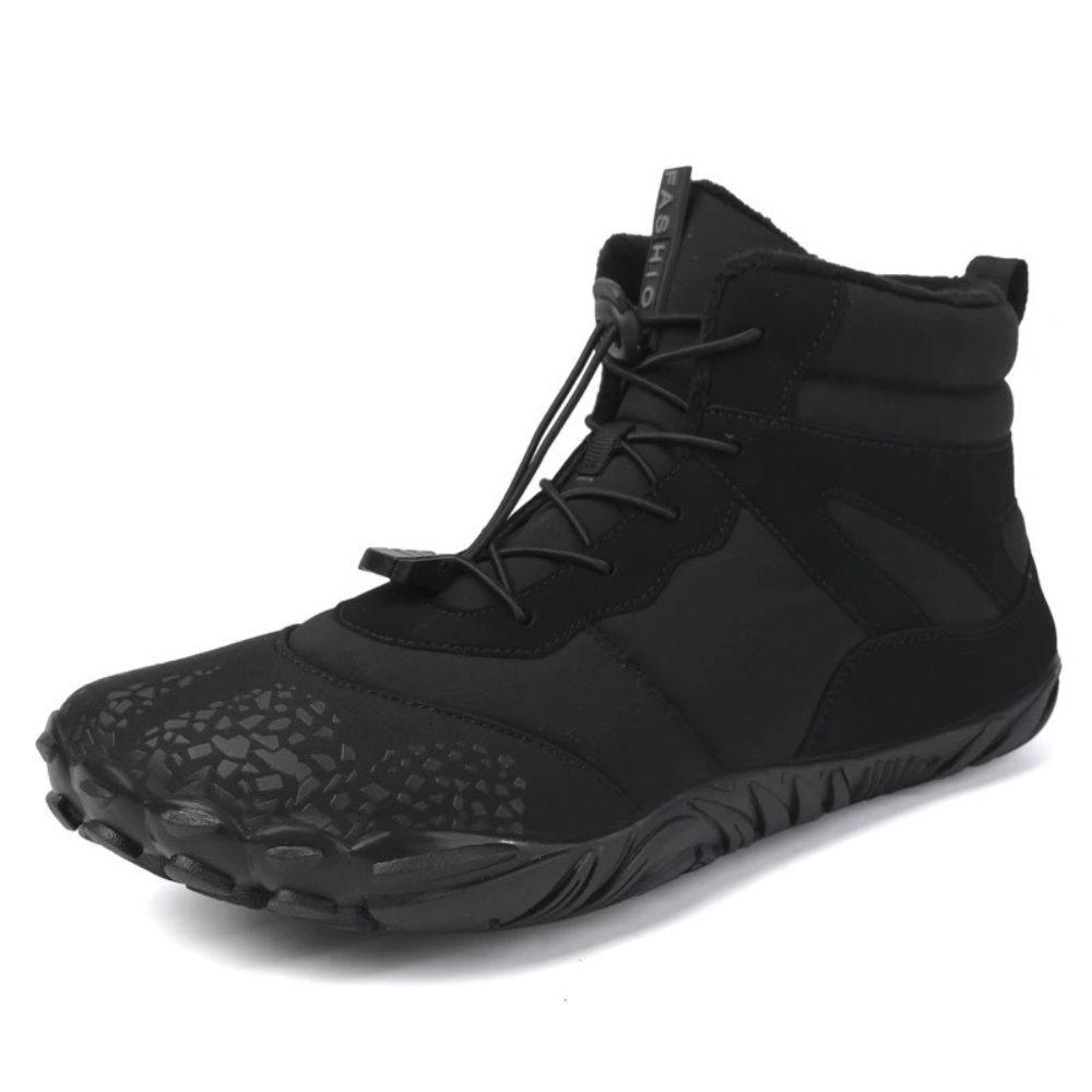 Schwarze Barfuß-Snowboots, wasserdicht, rutschfest, Winterstiefel für Herren.