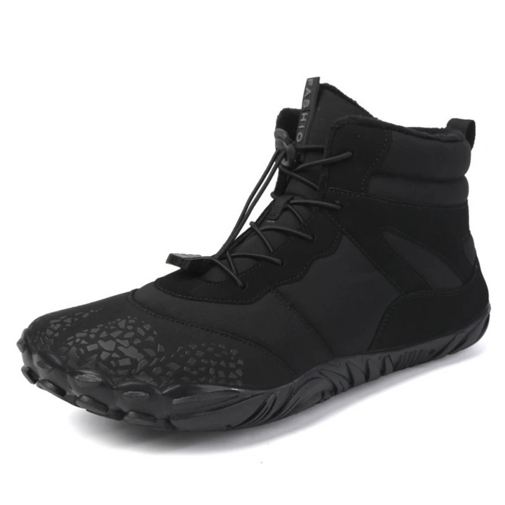 Schwarze Barfuß-Snowboots, wasserdicht, rutschfest, Winterstiefel für Herren.