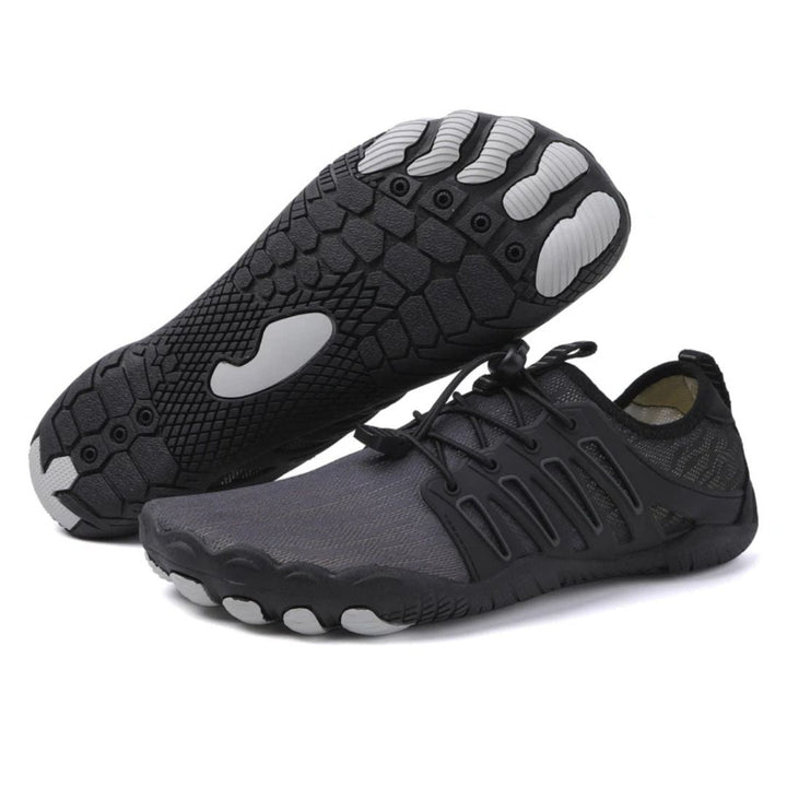 Schwarze Barfußschuhe, rutschfeste Sohle, atmungsaktiv, minimalistisches Design, Herren.