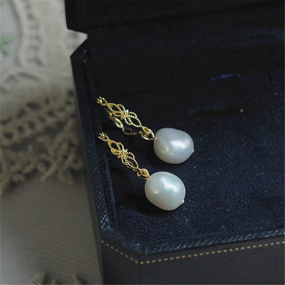 Barocke Perlenohrringe, Gold, 925 Silber, für Frauen, Verlobung, Schmuck, elegant.