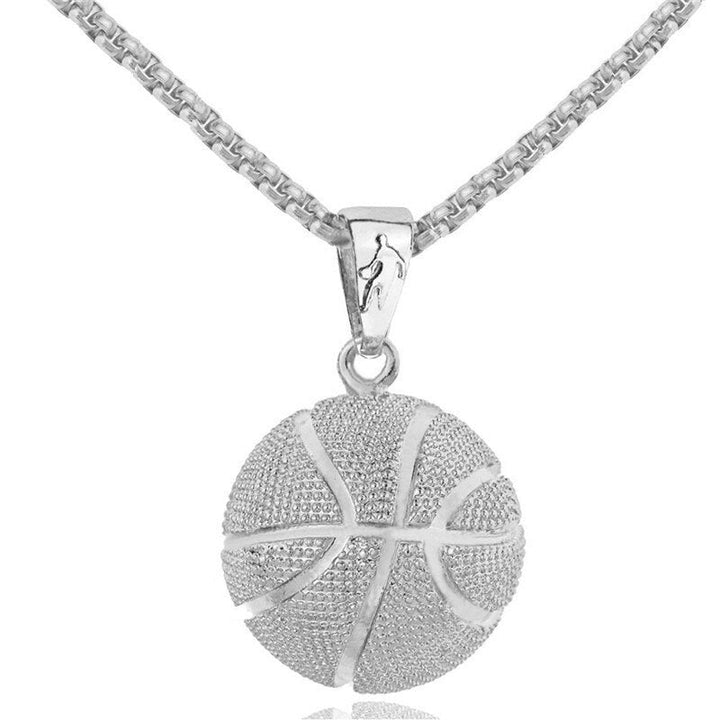 Silberne Basketball-Halskette, Herren-Schmuck, Sport-Anhänger, modisches Accessoire.