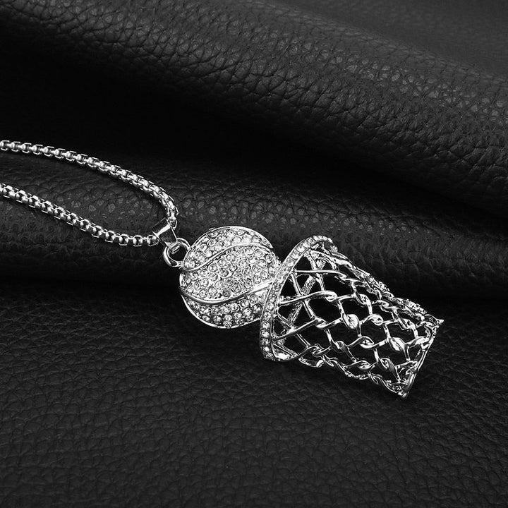 Silberne Basketballkette mit Strass, modisches Schmuckstück, Sportanhänger, Geschenkidee.