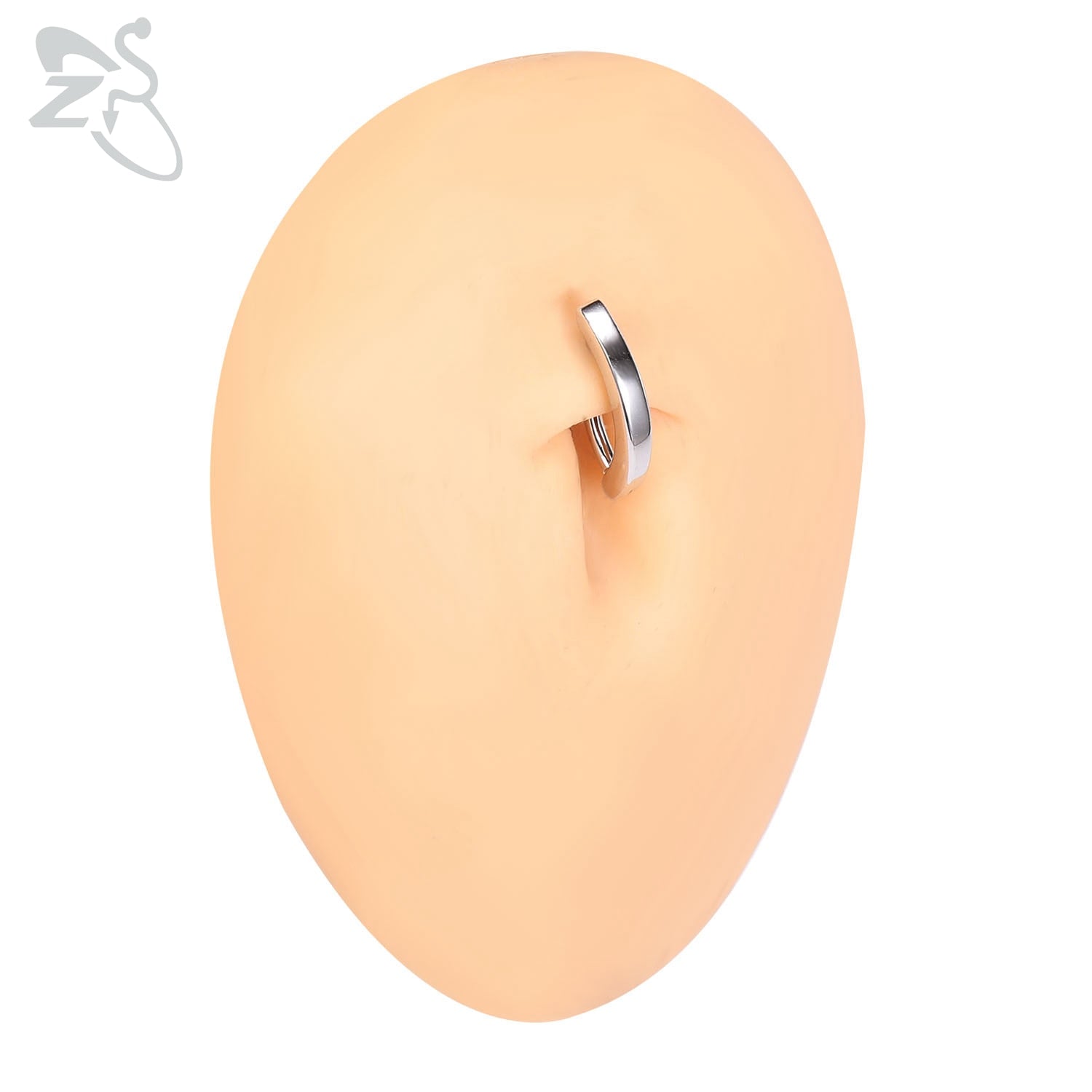 Künstlicher Bauchnabel mit silbernem Piercing, hautfarben, für Piercing-Übungen.