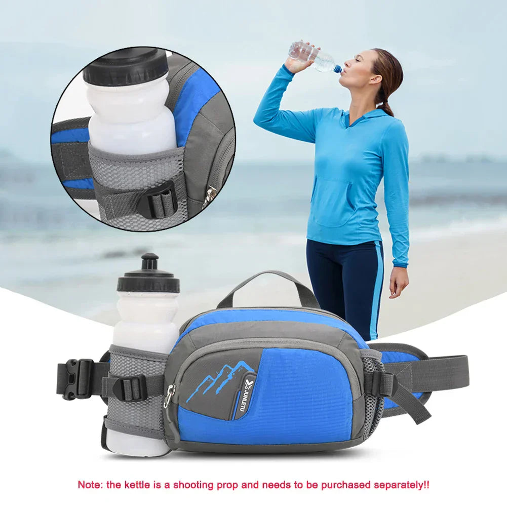 Damen-Laufgürtel mit Flaschenhalter, blau-grau, ideal für Outdoor-Sport und Fitness.