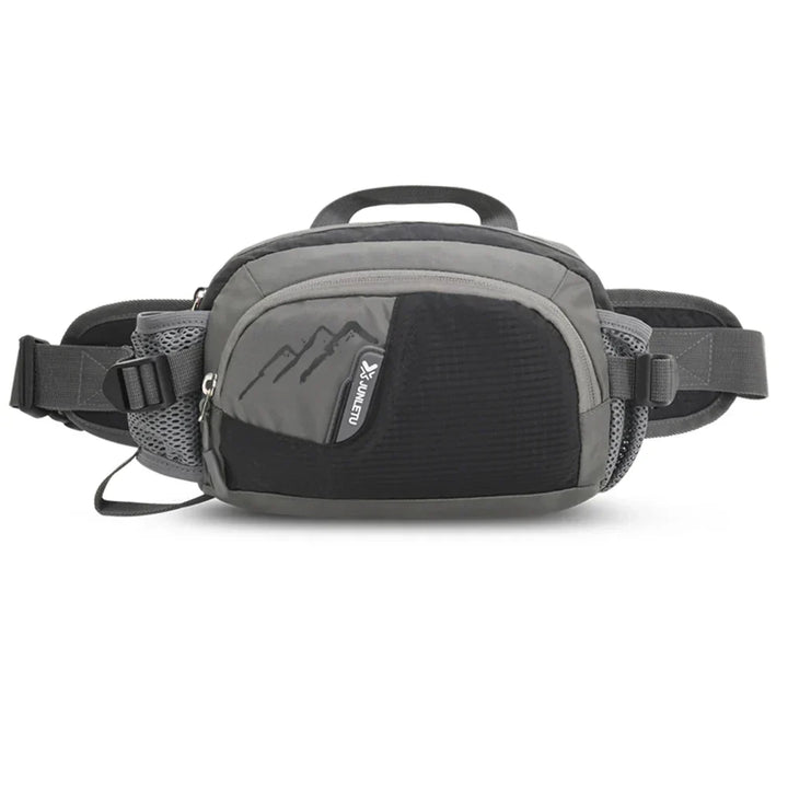 Graue Gürteltasche mit Reißverschluss, Outdoor-Design, verstellbarer Riemen, Unisex.