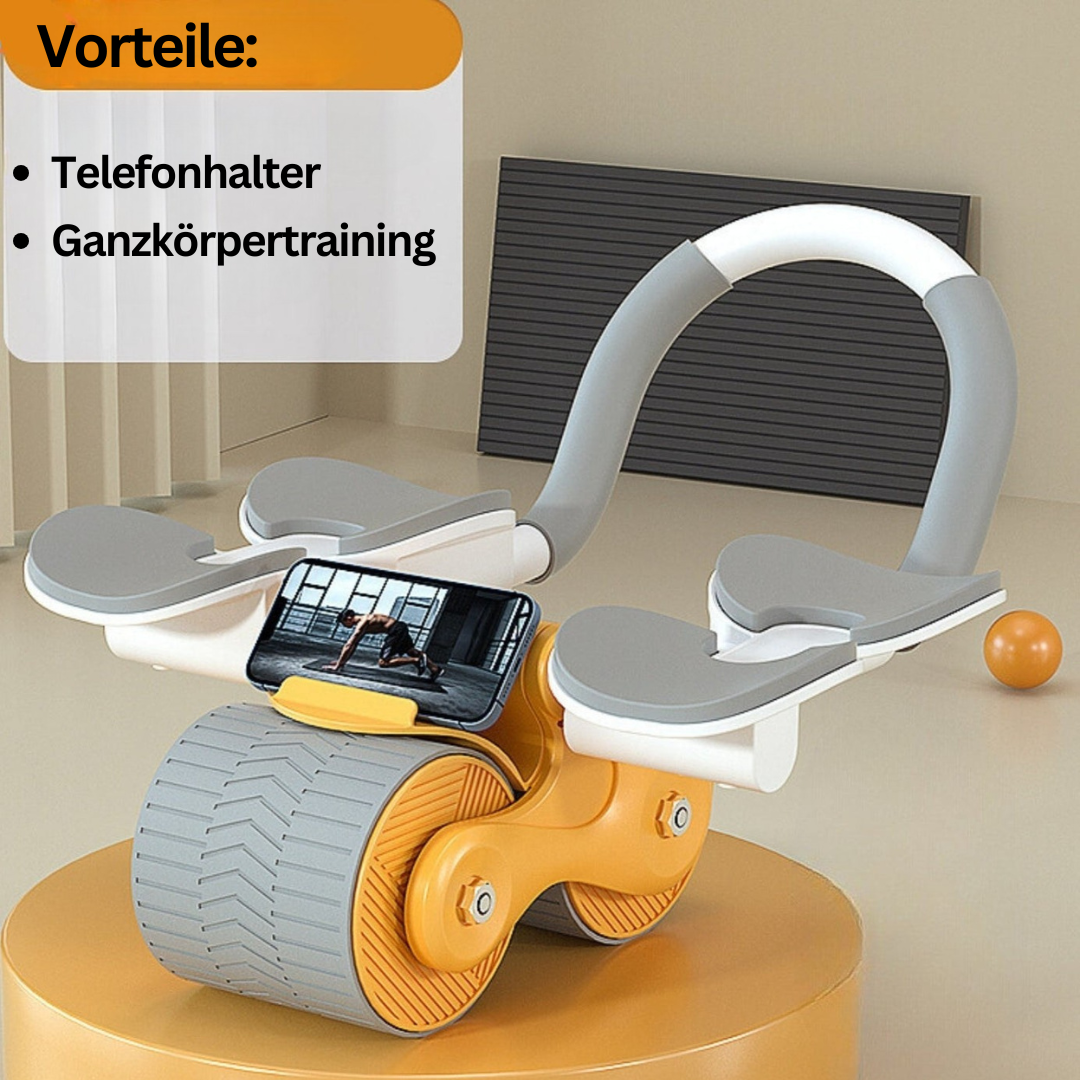 Gelber Bauchtrainer mit Telefonhalter, ideal für Ganzkörpertraining, Heimfitnessgerät.