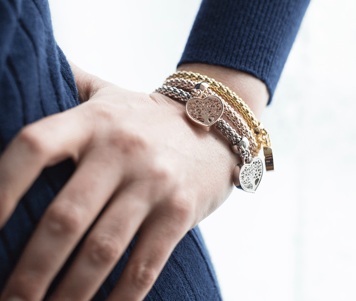 Damen Armband Set, Herzanhänger, Gold und Silber, Baum des Lebens, modisch, elegant.