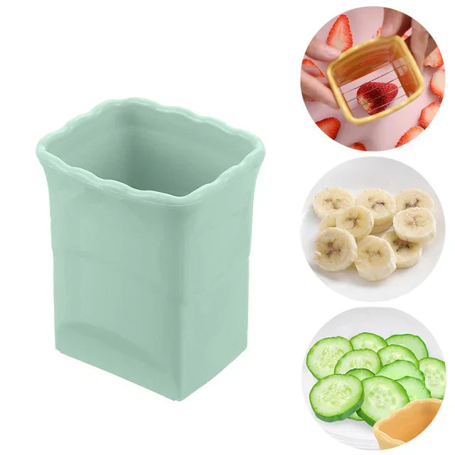 Grüner Gemüseschneider Becher, ideal für Kartoffeln, Obst und Gemüse, Küchenwerkzeug.