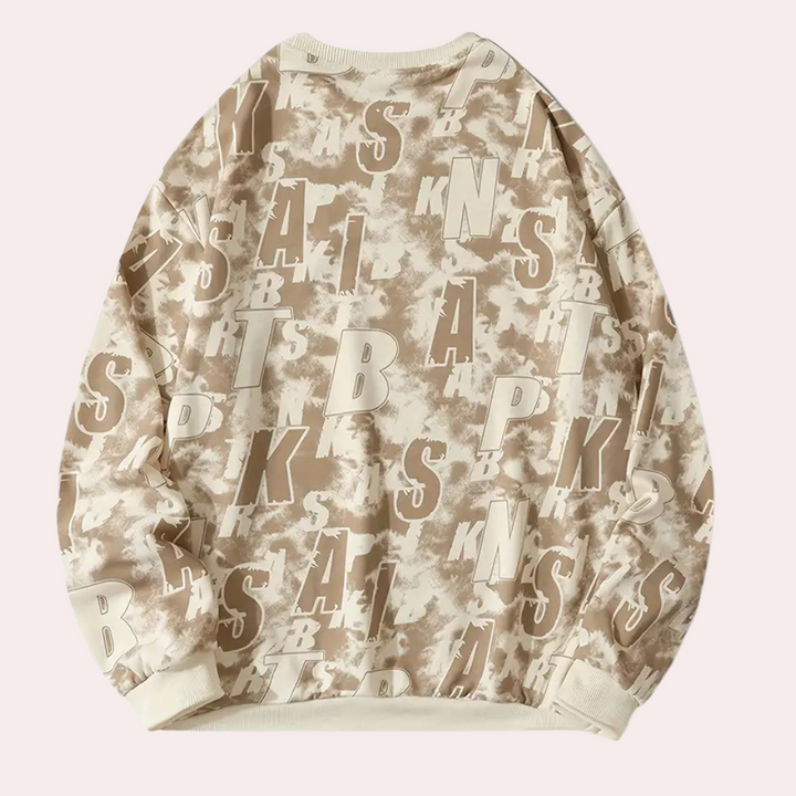 Beige Sweatshirt mit Buchstabenmuster, Unisex, Baumwolle, lässig, modisch, bequem.