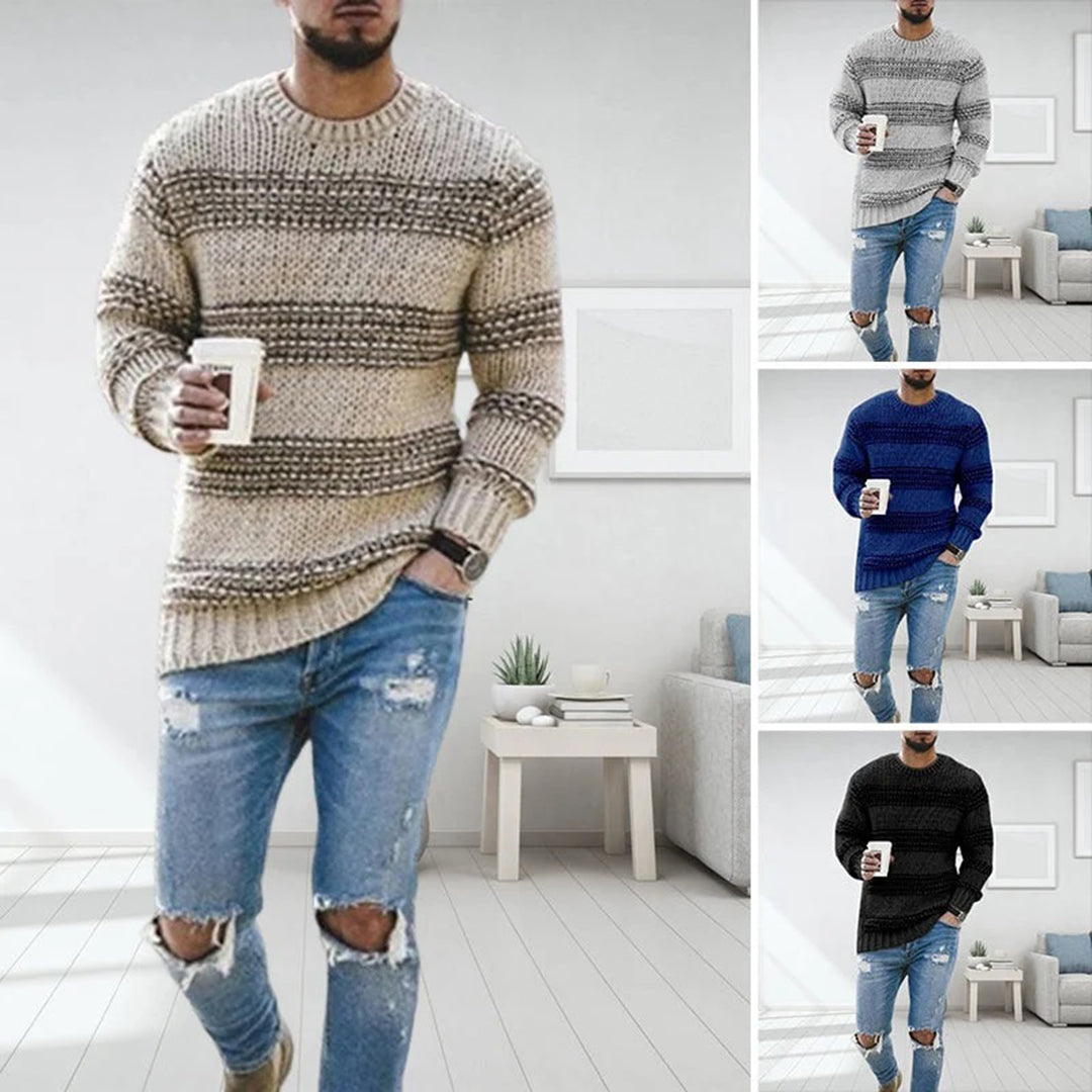 Männer Strickpullover beige, grau, blau, schwarz, lässig, modisch, Wintermode, gemütlich.