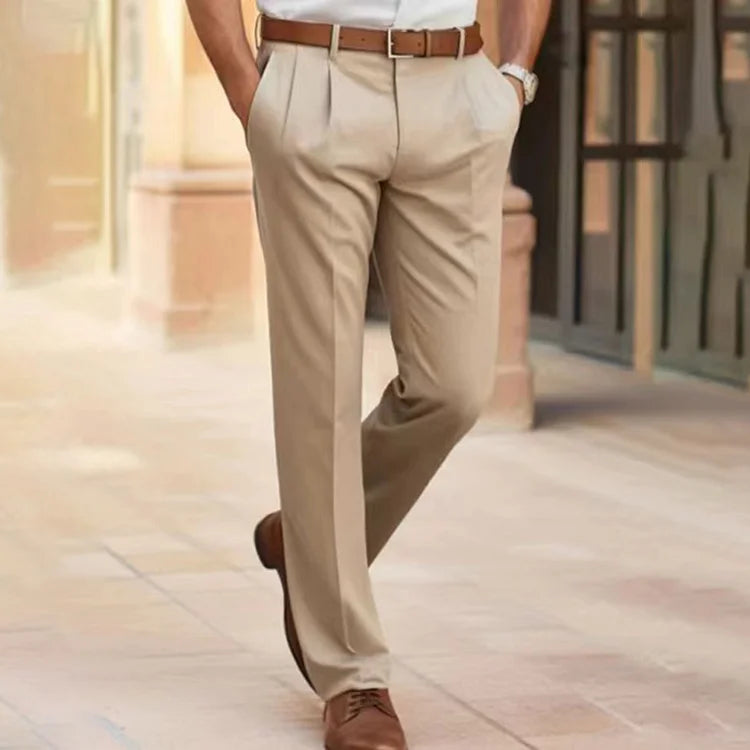 Beige Herren-Businesshose, elegant, aus Baumwolle, ideal für Büro und formelle Anlässe.