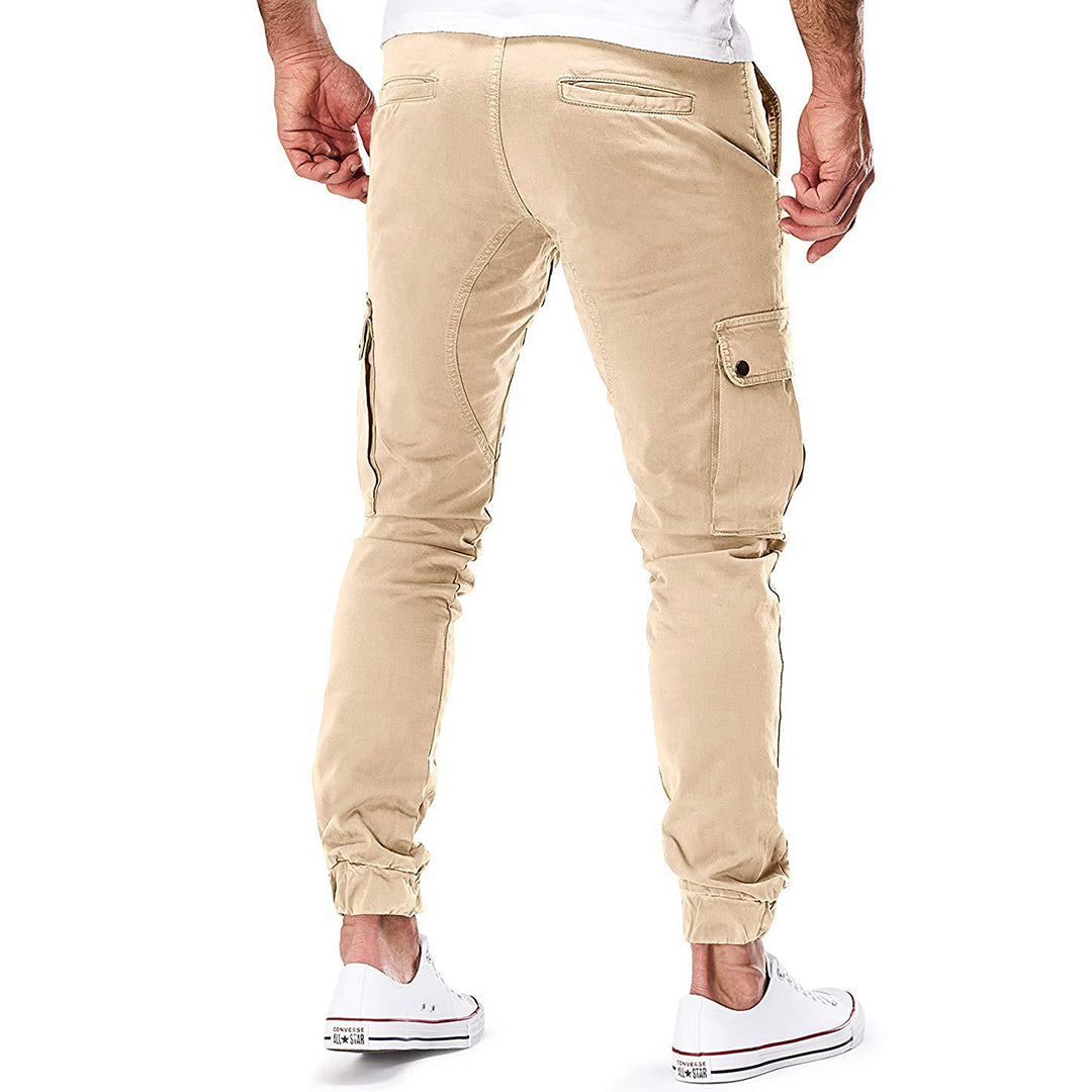 Beige Herren-Cargohose, Baumwolle, Taschen, lässig, modisch, bequem, Freizeitkleidung.