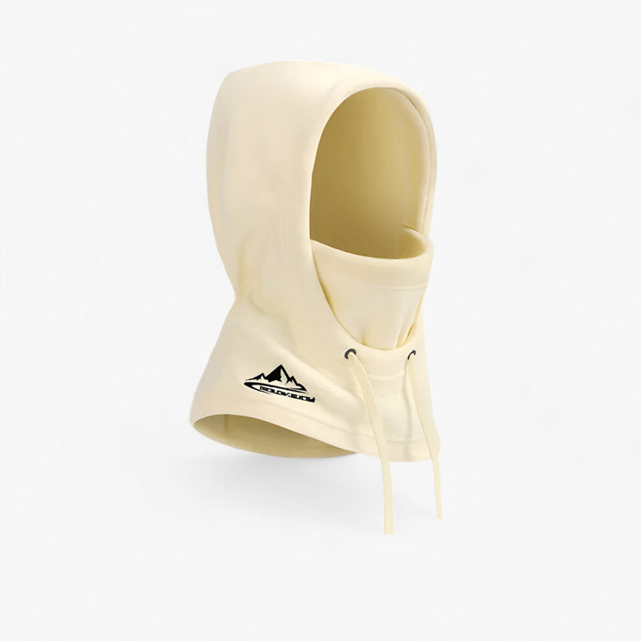 Beige Kapuzenmaske mit Berglogo, Unisex, Baumwolle, Outdoor, modisch, vielseitig einsetzbar.