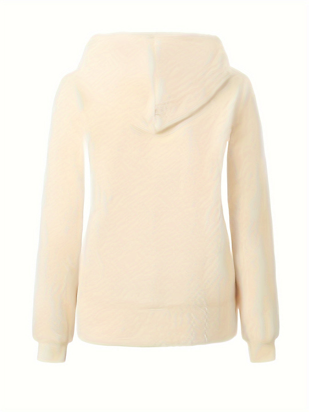 Beiger Damen-Hoodie aus Baumwolle, Kapuze, langärmlig, lässiger Stil, Rückansicht.