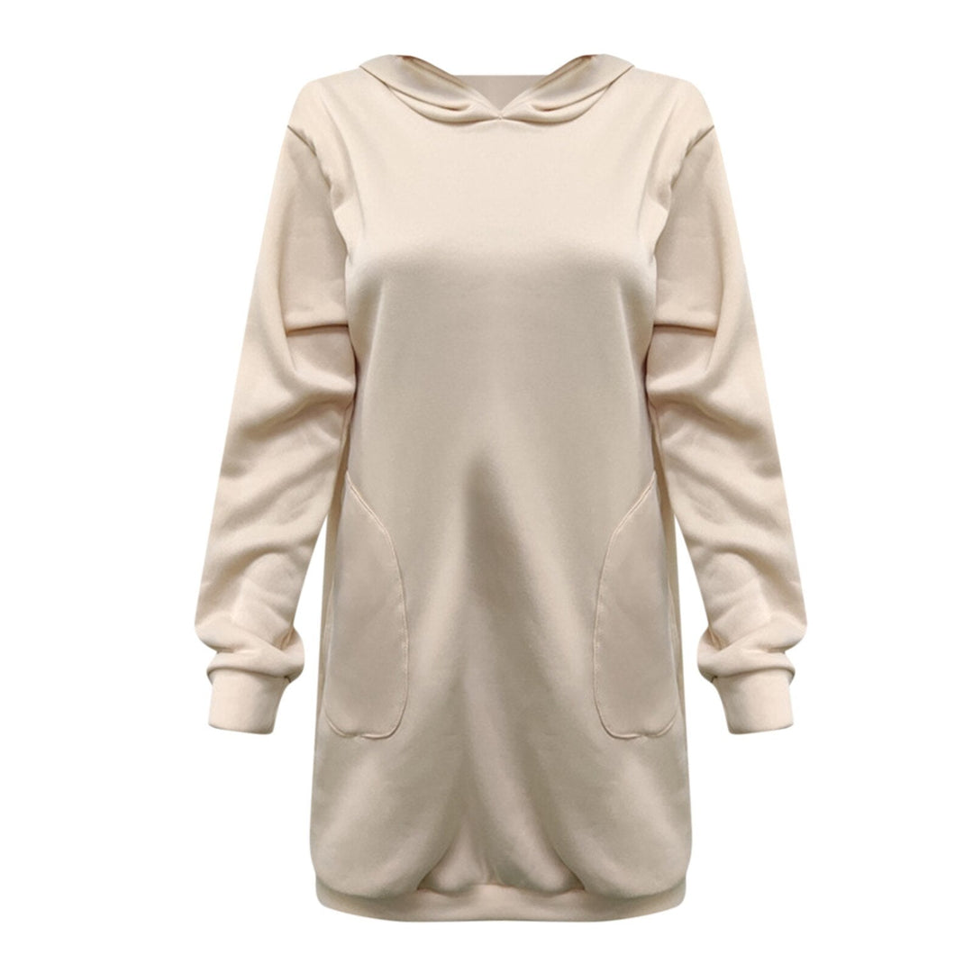Beiger Kapuzenpullover Damen, langärmelig, weiches Material, modisch, bequem, Freizeitkleidung.
