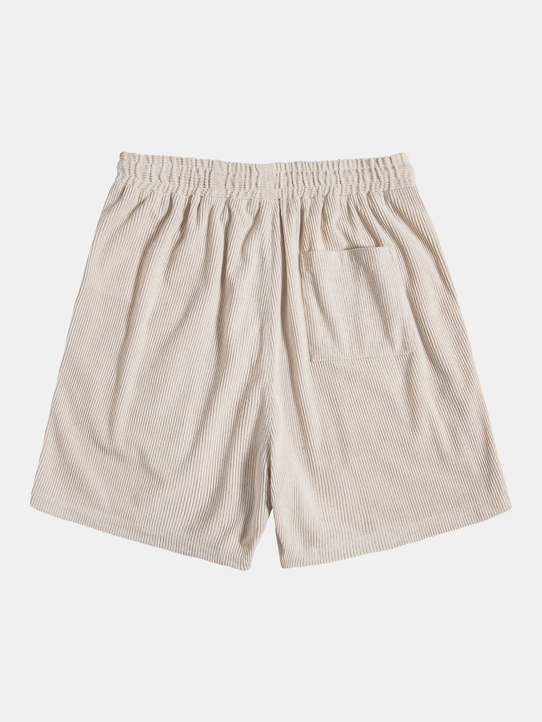 Beige gestreifte Shorts aus Baumwolle mit elastischem Bund und Tasche, ideal für Sommermode.