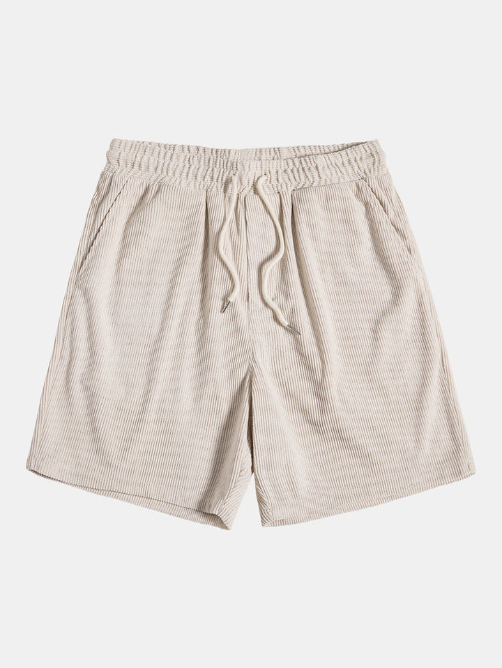 Beige Cord-Shorts für Herren, elastischer Bund, Kordelzug, Sommermode, Freizeitkleidung