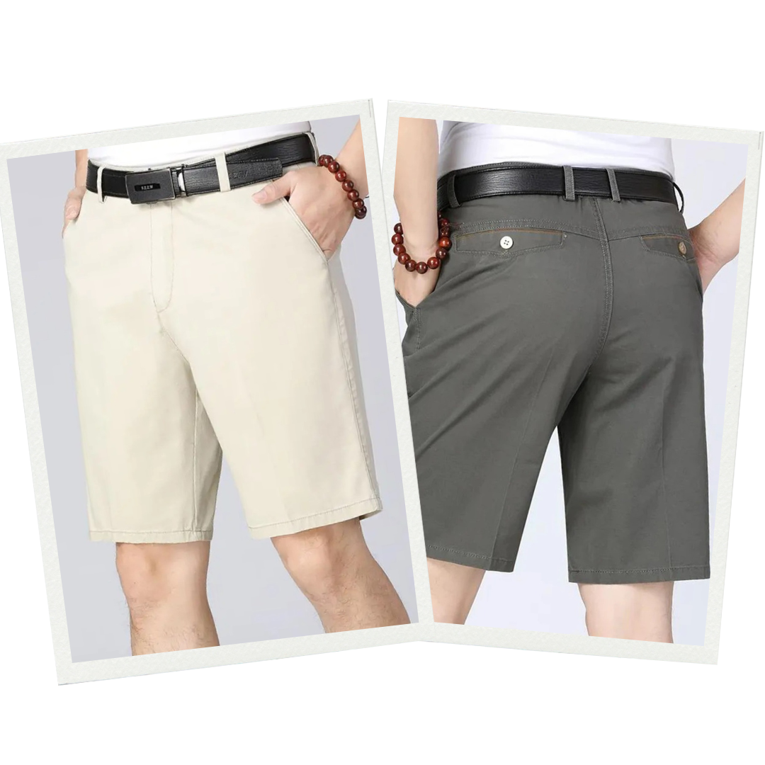Herren-Shorts aus Baumwolle, beige und grau, mit Gürtel, Sommermode, bequem, lässig.