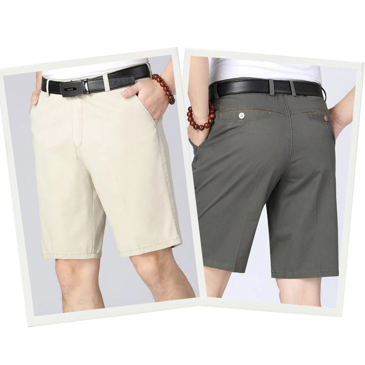 Herren-Shorts aus Baumwolle, beige und grau, mit Gürtel, Sommermode, bequem, lässig.