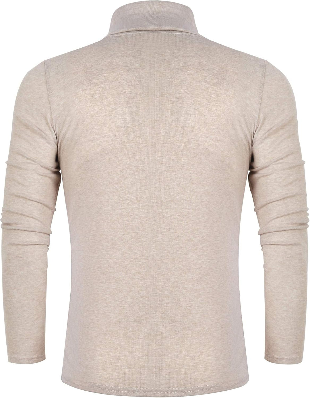 Beiger Rollkragenpullover Herren, Langarm, Baumwolle, Rückansicht, modisch, bequem.