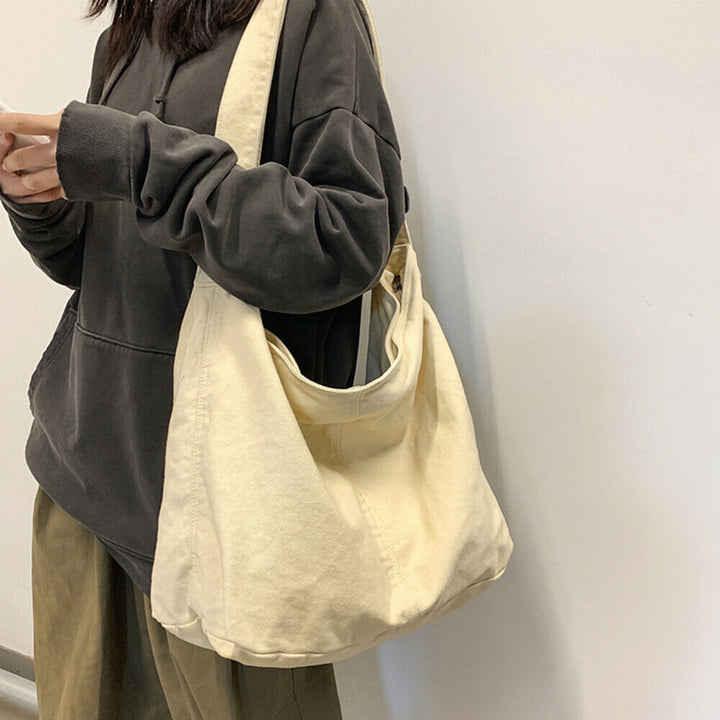 Beige Baumwoll-Umhängetasche, lässig, Damenmode, große Kapazität, Alltagsgebrauch.