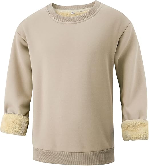 Beige Sweatshirt mit Fellbündchen, Unisex, warm, bequem, modisch, Herbst-Winter-Kleidung.