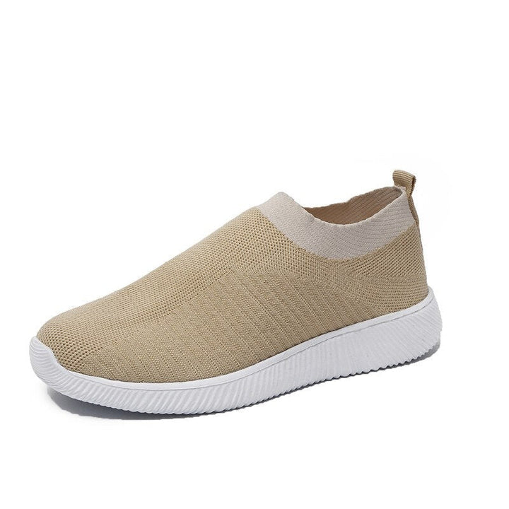 Beiger Sneaker aus Strickstoff, rutschfeste Sohle, atmungsaktiv, für Herren und Damen.