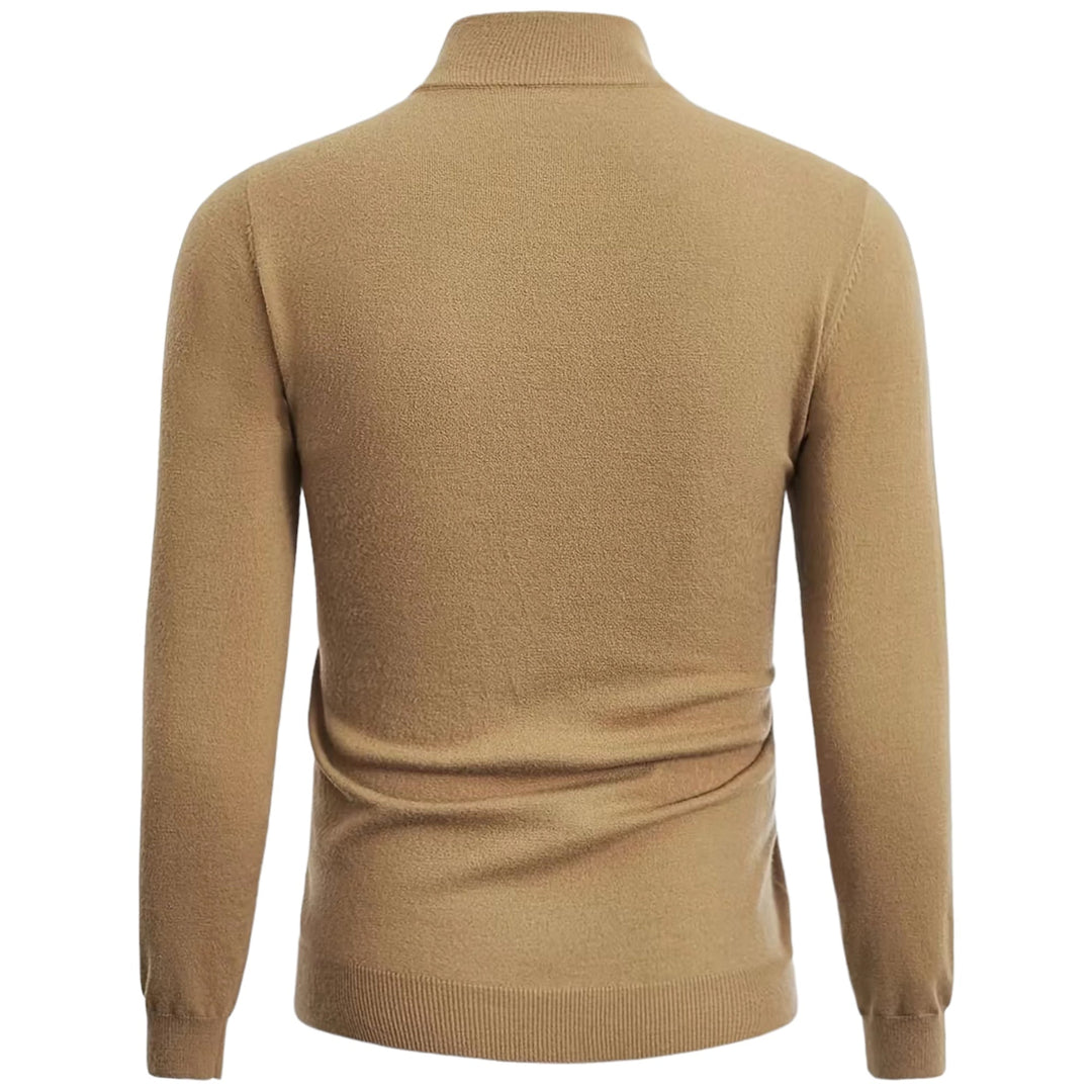 Beiger Herrenpullover aus Wolle, langärmelig, Rollkragen, elegant, warm, modisch.