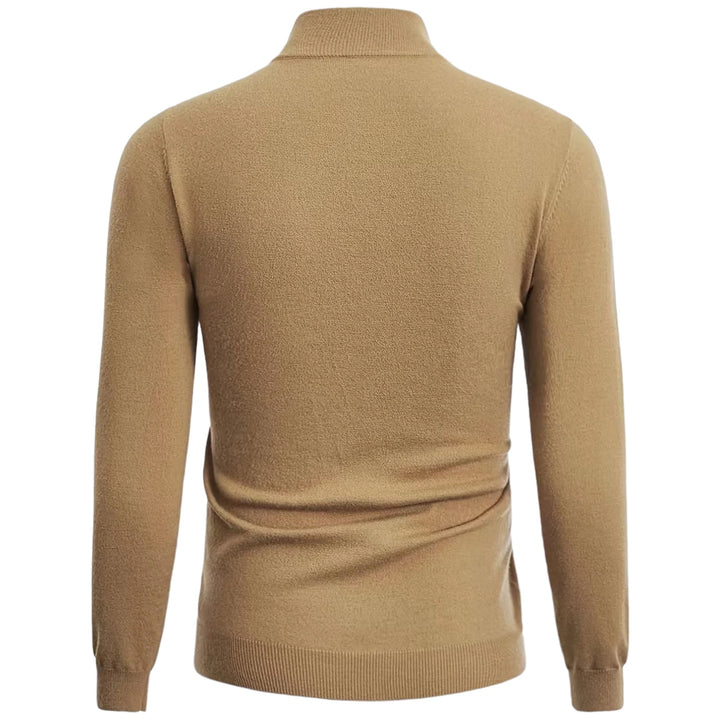Beiger Herrenpullover aus Wolle, langärmelig, Rollkragen, elegant, warm, modisch.