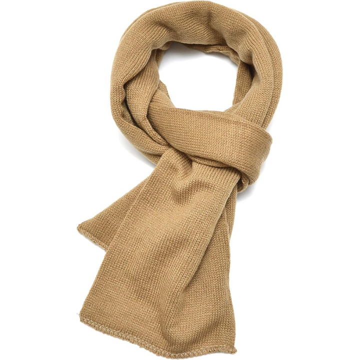 Beiger Strickschal aus Wolle, modisches Accessoire für Herbst und Winter, warm und stilvoll.