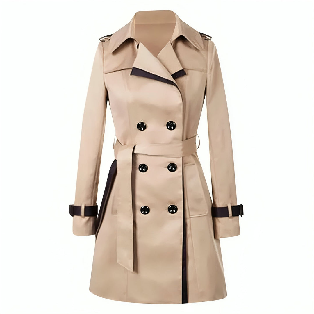 Beiger Damen-Trenchcoat, zweireihig, Gürtel, klassischer Stil, Herbstmode, Zara.