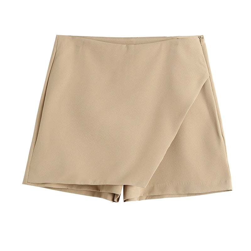 Beige Damen Skort, Wickeloptik, Sommermode, eleganter Look, vielseitig kombinierbar, bequem.