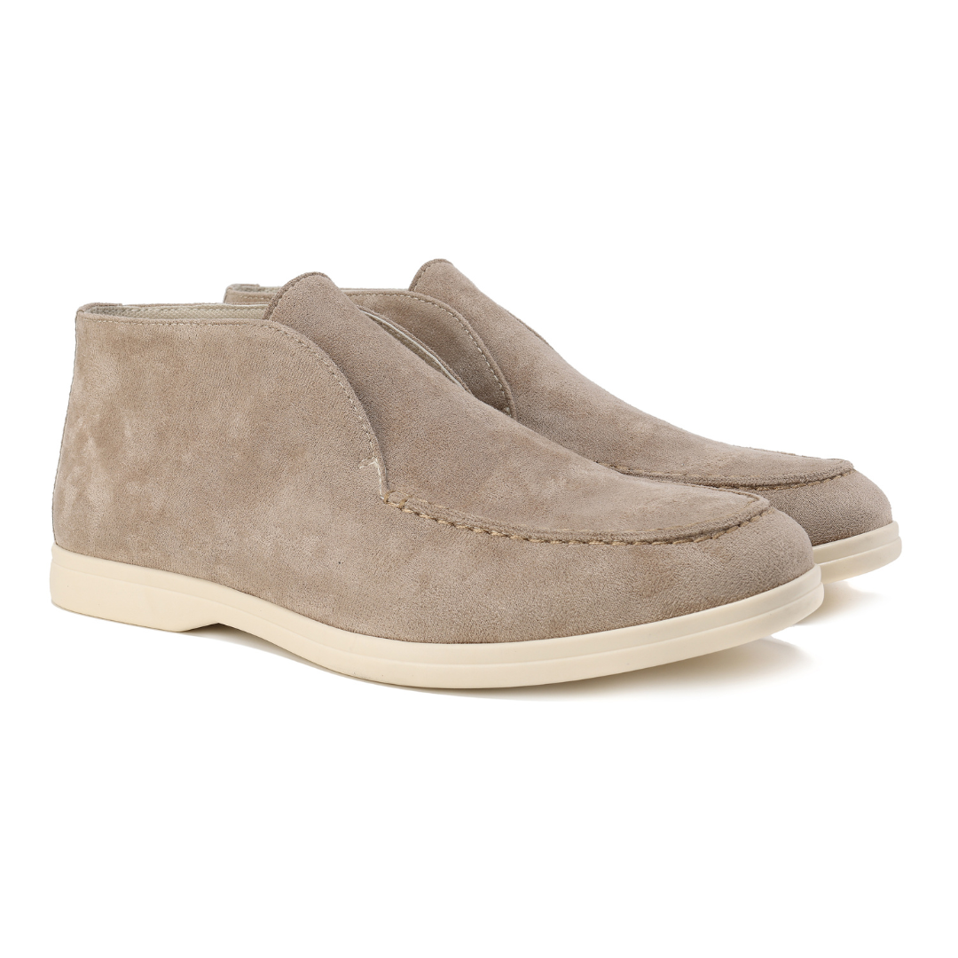 Beige Wildleder-Stiefeletten für Herren, bequeme Freizeitschuhe, rutschfeste Sohle.