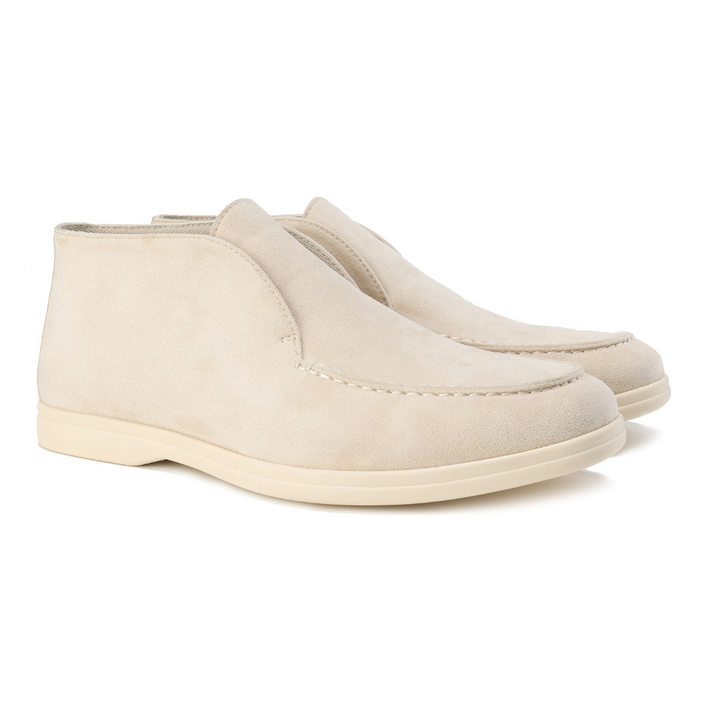 Beige Wildleder-Stiefeletten für Herren, elegantes Design, rutschfeste Sohle, modische Herrenschuhe.