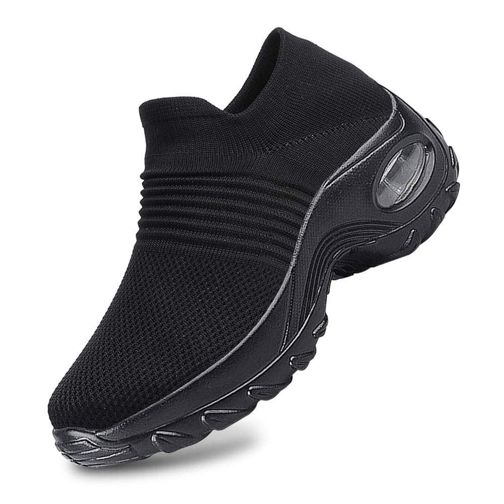 Schwarze Damen-Walkingschuhe, atmungsaktiv, rutschfest, bequem, für Sport und Freizeit.