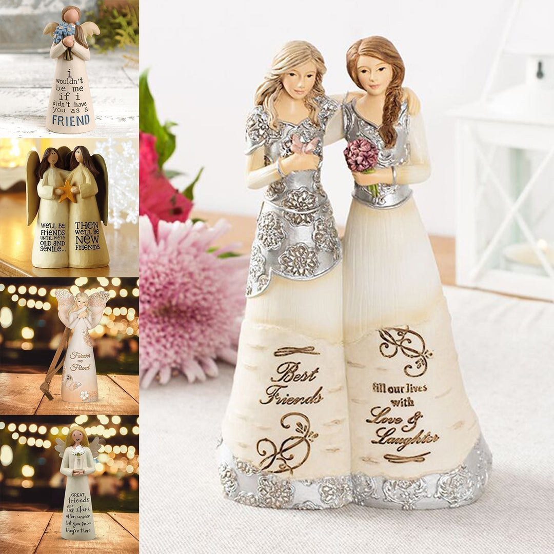Figur aus Harz, zwei Frauen, silberne Details, "Beste Freunde", Blumenstrauß, Geschenkidee.