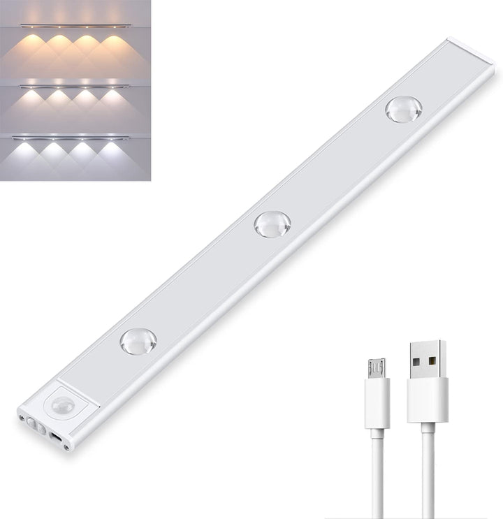 LED Nachtlicht mit Bewegungssensor, USB aufladbar, weiß, für Flur oder Schrankbeleuchtung.