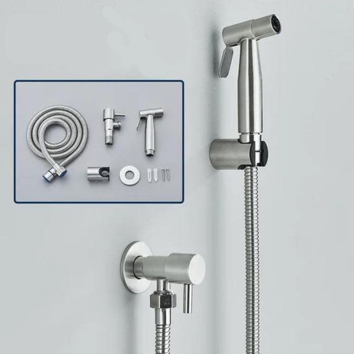 Edelstahl Bidet-Sprühset mit Schlauch und Zubehör, wandmontiert, Badezimmer Hygiene-Dusche.