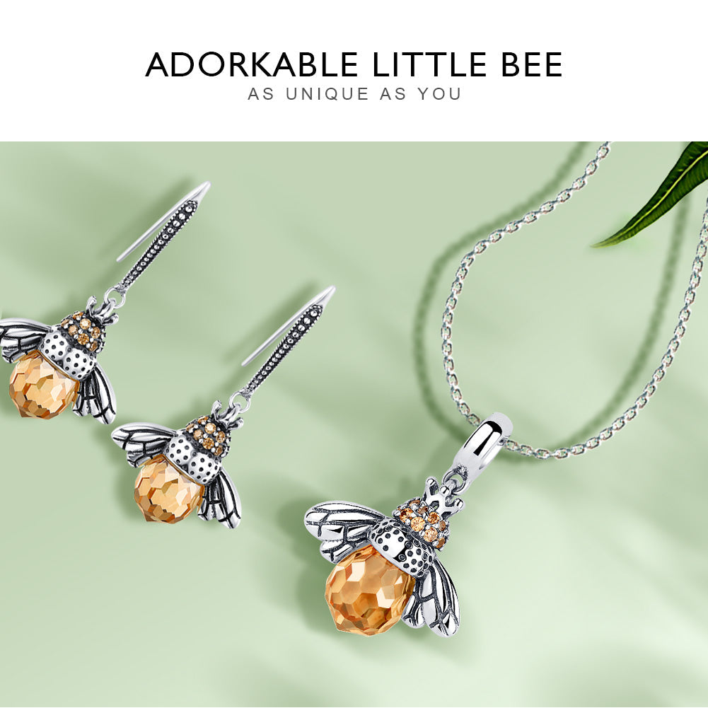 Silberne Bienenkette mit orangefarbenem Anhänger, 925er Sterlingsilber, Damen-Schmuck.
